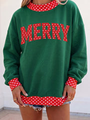 Dark Green Merry Christmas Slogan Polka Dot Contrast Trim Tunic Sweatshirt - Miniatuur