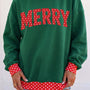 Dark Green Merry Christmas Slogan Polka Dot Contrast Trim Tunic Sweatshirt