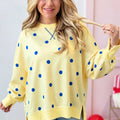 Gelber Polka-Dot-Pullover mit langärmligem Split-Hem-Pullover - Foto 3