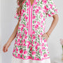 Mehrfarbiges süßes Blumenmuster, gestreiftes Farbblock-Kurzkleid