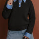 Zwart Spijkerstof Patchwork Collar Cuffed Casual Trui
