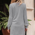 White Stripe Buttoned Front Collared Long Sleeve T Shirt Dress with Pockets - Foto 2