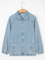 Myosotis-Gummijacke mit Kragenkragen und Reißverschluss-Jeansjacke mit Tasche - Miniatuur