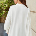 White Ruffle Elastic Cuffs Puffy Long Sleeve Button Down Shirt - Foto 2