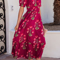 Rout Blummenprint Rüschen V-Hals kuerzärmeleg Maxi-Kleed - Foto 6
