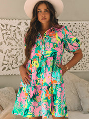Robe babydoll à manches bouffantes verte à manches bouffantes - Miniatuur