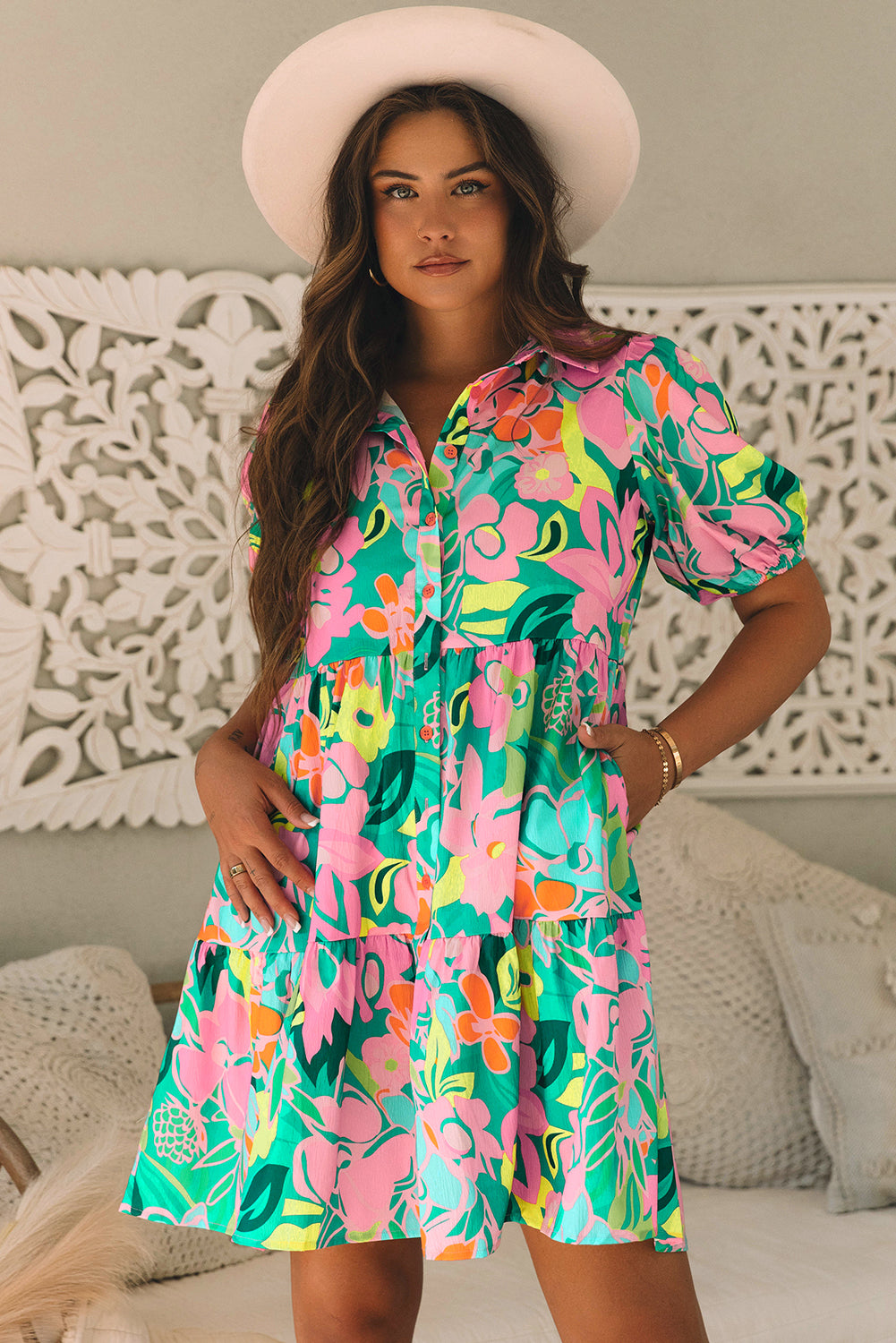 Robe babydoll à manches bouffantes verte à manches bouffantes