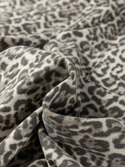 Brown Leopard Print Raw Hem Elastic Waist Loose Pull On Jeans - Damesmode Afbeelding 8 - Miniatuur