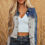 Dusk Blue Color Block Patchwork Flap Detail Distress Denim Jacket