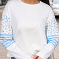 Beige Floral Striped Long Sleeve Contrasted Pullover Top - Damesmode Afbeelding 1 - Foto 1