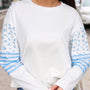 Beige Floral Striped Long Sleeve Contrasted Pullover Top