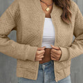 Pale Khaki, einfarbige, geometrische strukturierte Baseballkragenjacke - Foto 5