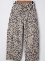 Khaki-Leopardenmuster mit Kordelzug und elastischem Bundbund, taschenförmige Barrel-Jeans - Miniatuur