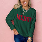 Schwarzgrün MERRY Letter Pattern Weihnachts-Raglan-Ärmelpullover – Damesmode Afbeelding 3 - Thumbnail