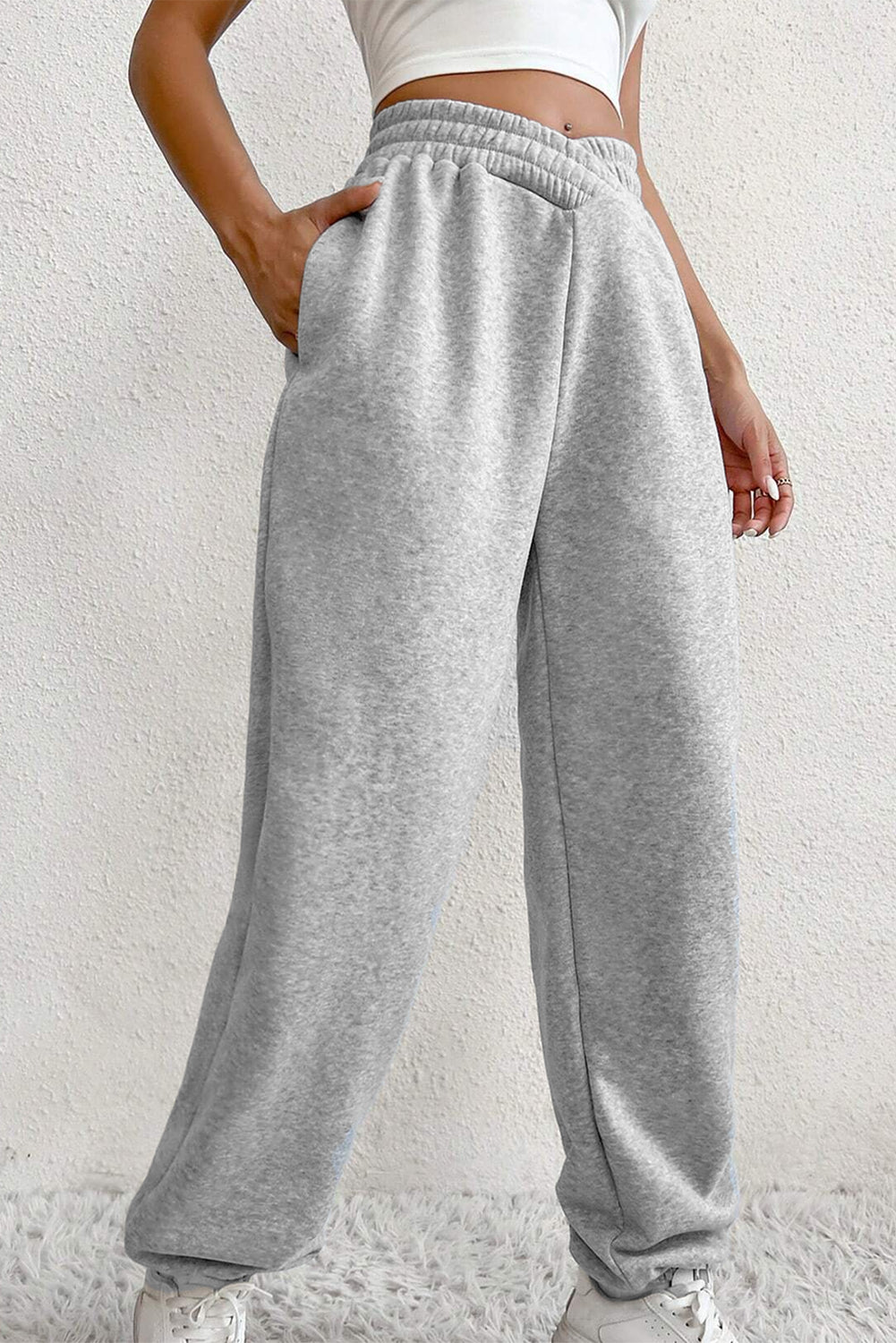 Pantaloni della tuta in vita elastica a croce grigio chiaro e unico,