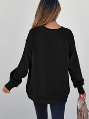 Schwarzer, einfarbiger strukturierter Pullover mit Rundhalsausschnitt und Drop-Shoulder – Damesmode Afbeelding 2 - Miniatuur