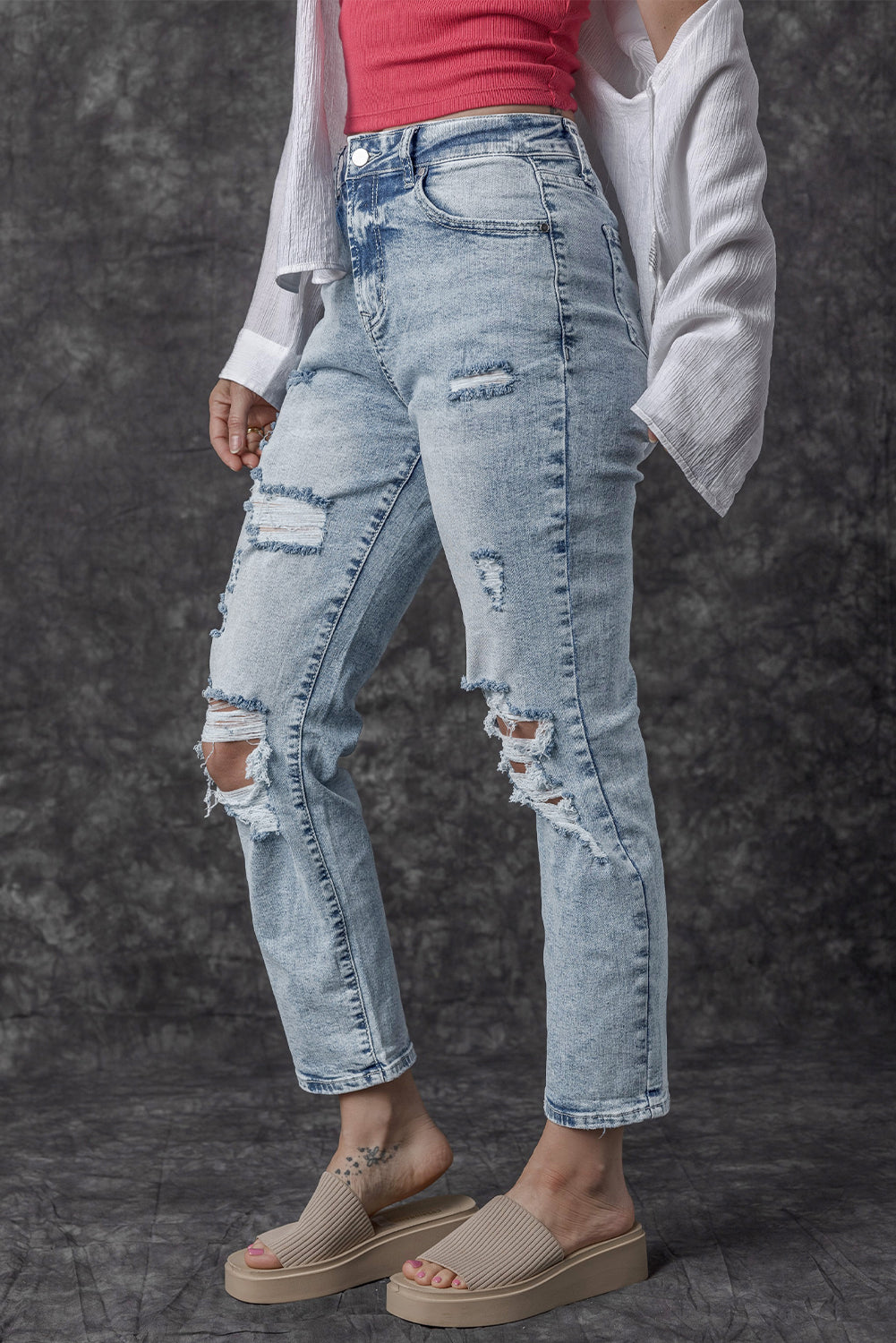 Vaqueros de cintura alta Sky Blue Light Light Wash Slim Fit