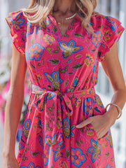 Vestido Longo Floral com Mangas Esvoaçantes Rosa - Miniatuur