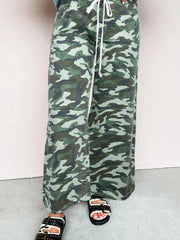 Green Camouflage Print Wide Leg Drawstring Denim Pants - Miniatuur