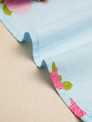 Himmelsblå blommig klänning med kontrast i Ricrac-detalj med bubble sleeve - Miniatuur