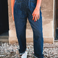 Sail Blue Checkered Side Panel Patchwork Drawstring Loose Denim Pants - Foto 4