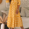 Yellow Flower Print Bracelet Sleeve Buttons Collared Maxi Dress - Foto 5