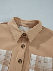 Chemise à carreaux beige français clair col à blocs de couleur Shift Shacket - Miniatuur