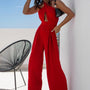 Halter Neck Wide Leg Jumpsuit with Keyhole Detail