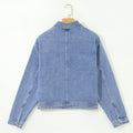 Beau Blue Studded Metal Zipper Rivet Pockets Long Sleeve Denim Jacket - Damesmode Afbeelding 5 - Foto 5