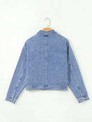 Veste en jean à manches longues en denim bleu cloutée cloutée - Damesmode Afbeelding 5 - Miniatuur