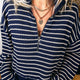 Blauw Stripe Texturood Gebreid Half Zip Collarood met Lange Mouwen Top