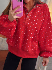 Brown Polka Dot Print Metal Button Collar Casual Pullover Sweatshirt - Miniatuur