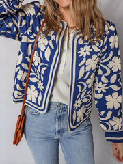Blauer Blumenmuster Offene Vorderseite mit Knöpfen und Eleganten Jacken – Damesmode Afbeelding 8 - Miniatuur