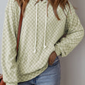 Grün karierter Muster mit Känguru-Taschen-Kordel-Hoodie - Foto 1