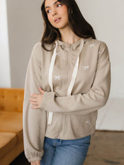 Goat Contrast Bow bestickte Zip-Up Jackett Hoodie - Miniatuur