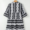 Black Geometric Print V Neck Ruffled Dress - Damesmode Afbeelding 6 - Foto 6