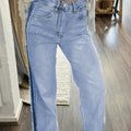 Beau Blue Contrast Stripe Frayed Side Panel Patchwork Shift Jeans - Damesmode Afbeelding 2 - Foto 2