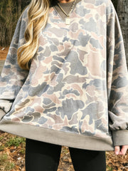 Multicolour Camo Print Ribbed Trim Casual Pullover Sweatshirt - Miniatuur