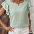 Mist Blue Solid Color Ruffled Short Sleeve Casual Blouse - Foto 6