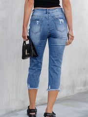 Jeans Capri Skinny Skinny Usé Bleu Ciel - Miniatuur