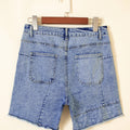 Himmelblau gestreifte Paisley-Mix-Patchwork-Rohhem-Jeansshorts - Foto 5