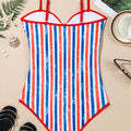 Red July 4th Stripes Impression Cutout Spaghetti Straps One Piece Swimsuit - Foto 5