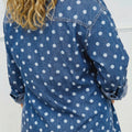 Blue Polka Dot Long Sleeve Collar Shift Tunic Denim Jacket - Damesmode Afbeelding 5 - Foto 5
