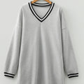 Robe T-shirt Preppy à manches longues à décolleté rayé gris clair - Foto 5