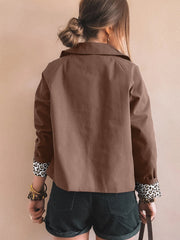 Giacca Patchwork Chic con colletto marrone scuro con colletto e bottoni in forma di leopardo - Miniatuur