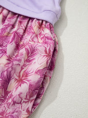 Purple Ribbed V Neck Tank Floral Contrast Patchwork Long Dress - Miniatuur