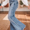 Beau Blue Acid Wash Pocket Detail Flare Jeans - Damesmode Afbeelding 3 - Foto 3