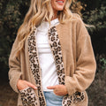 Casual Leopard Print Accent Plush Jacket with Pockets - Foto 1