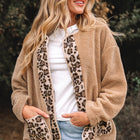 Casual Leopard Print Accent Plush Jacket with Pockets - Thumbnail
