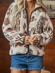 Giletta a nastro con nastro a nastro con copertura a zip stampata geometrica beige - Damesmode Afbeelding 8 - Miniatuur